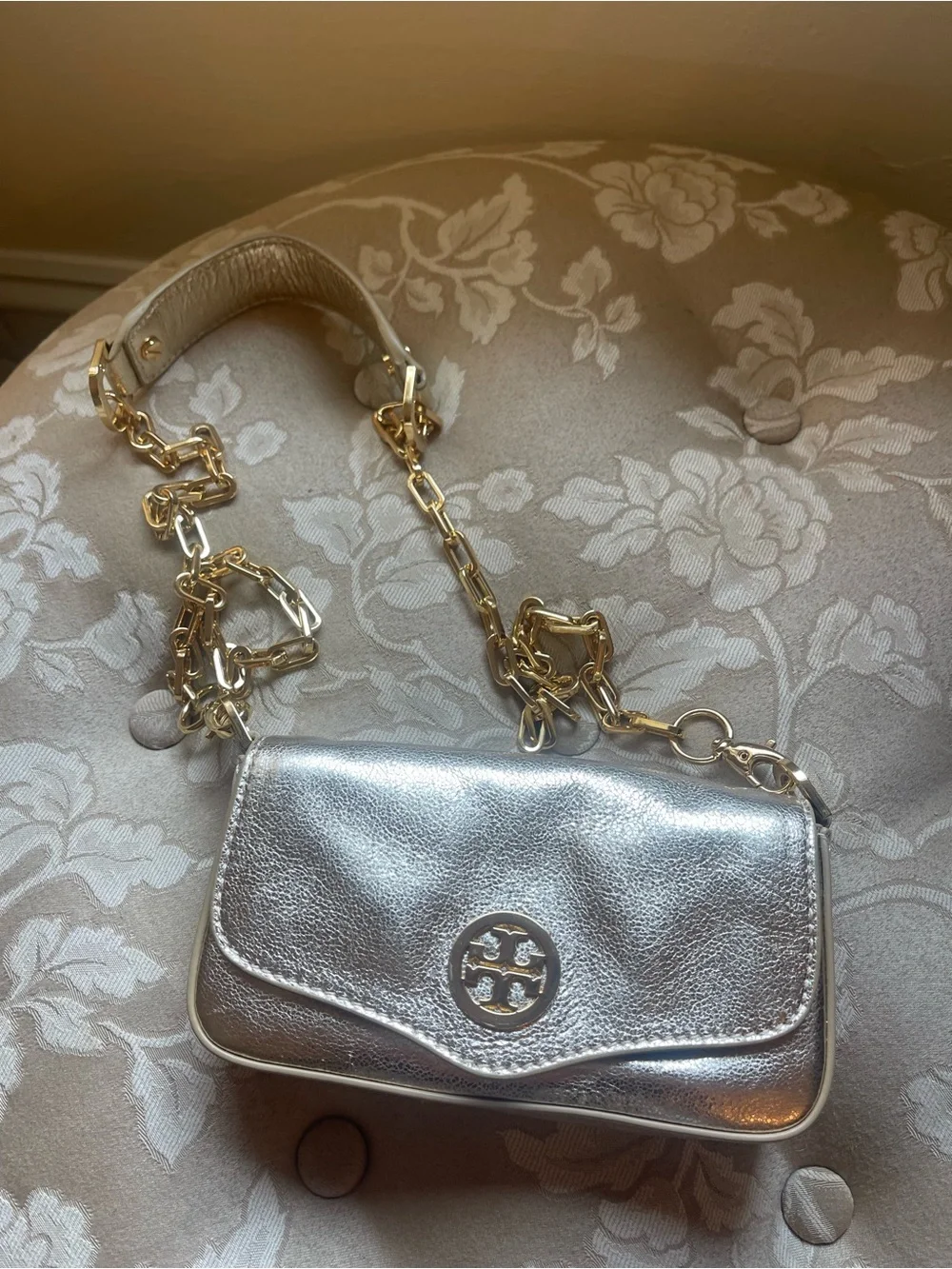 Tory Burch Metallic Gold Leather Chain Crossbody Bag